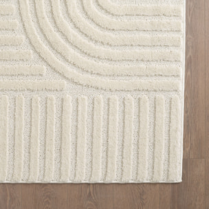 TURIN - Tapis rond moderne à motif géométrique en relief Creme