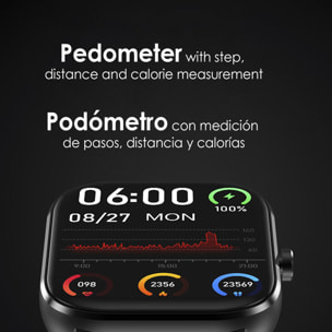 Smartwatch DT35+ con termómetro, monitor de tensión y oxígeno en sangre. Notificaciones en pantalla iOS y Android.