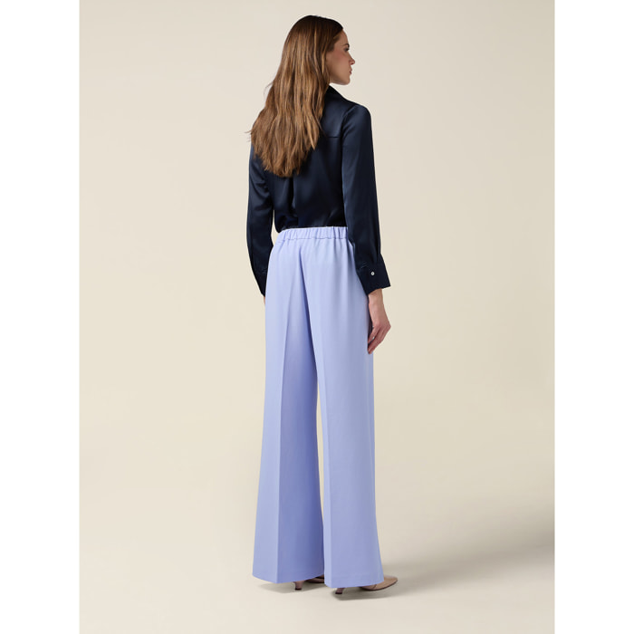 Oltre - Pantaloni palazzo in tessuto crêpe - Azzurro