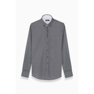 Camicia Uomo 1 Bottoni Button Down Slim Popeline Stampato Nero/Bianco