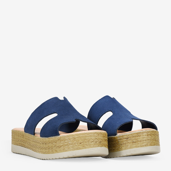 Sandalias de piel azules con plataforma