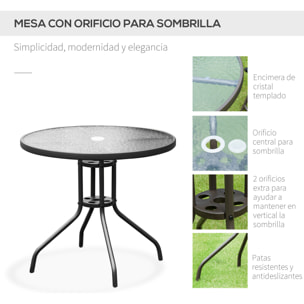 Conjunto de Muebles para Jardín con 4 Sillas 1 Mesa y 1 Parasol Texteline Aluminio y Poliá©ster Negro