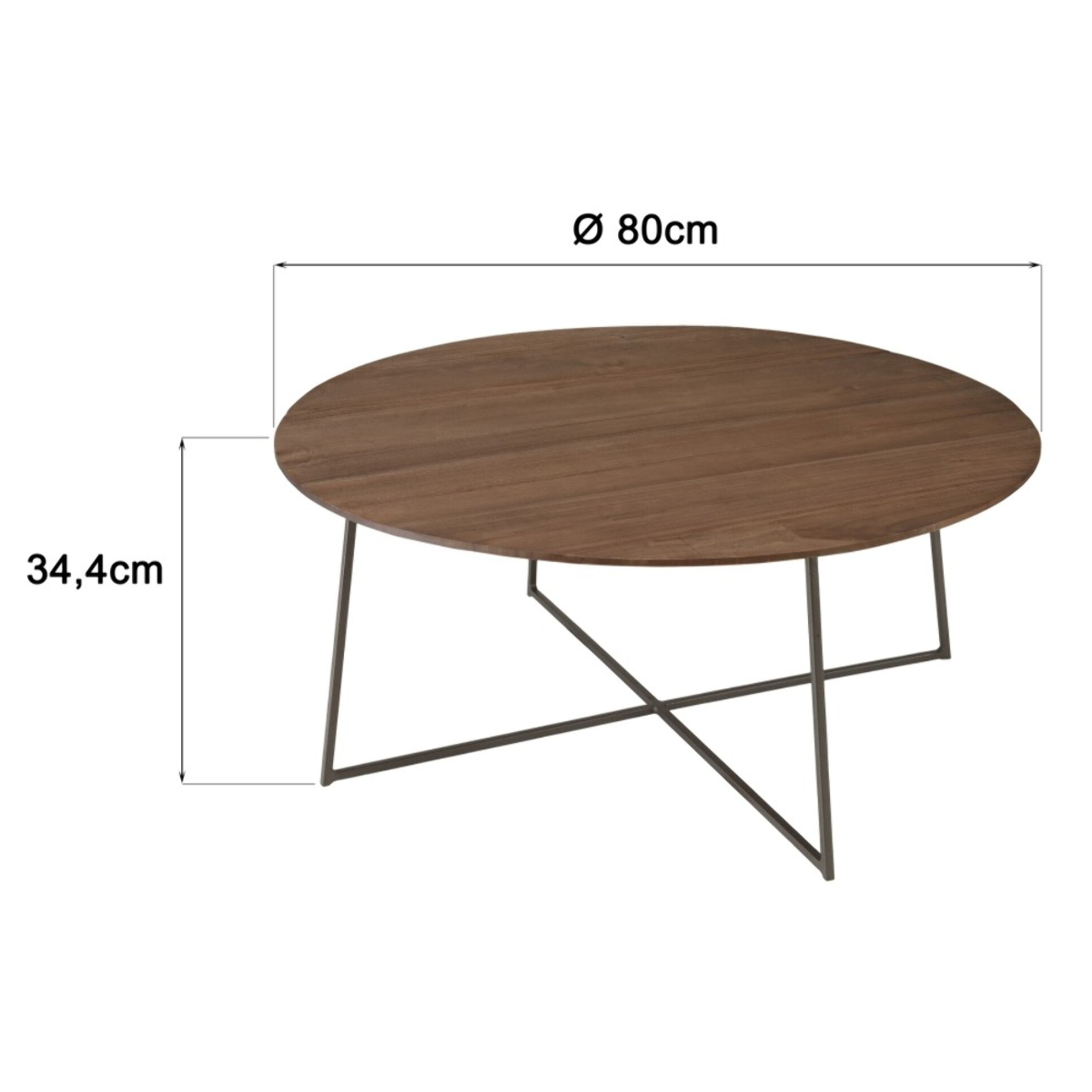 ROMY - Table basse ronde 80x80cm en bois de mindi pieds en métal noir