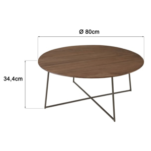ROMY - Table basse ronde 80x80cm en bois de mindi pieds en métal noir