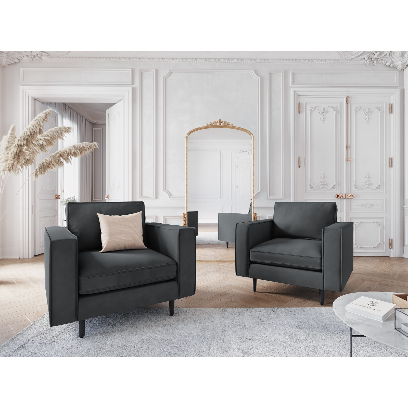 Fauteuil "Alexis" en velours gris foncé