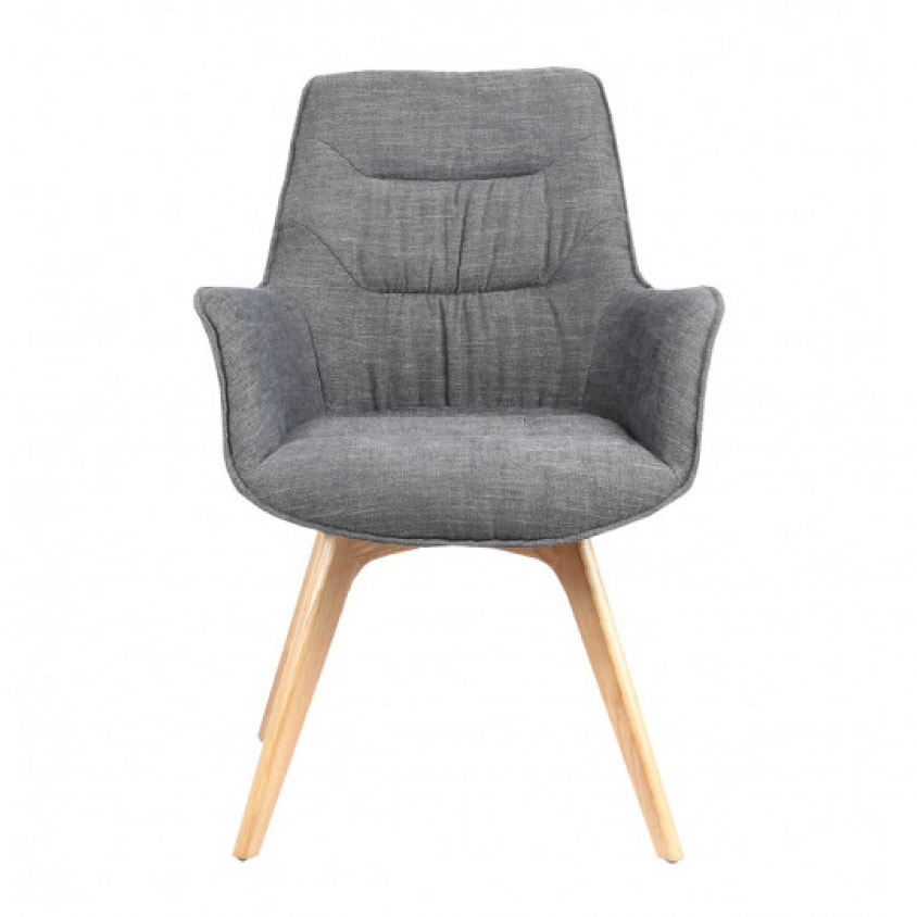 Fauteuil en tissu chiné gris avec accoudoirs et pieds en bois - MALMO