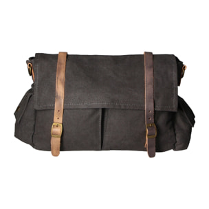 Borsa a spalla unisex - Modello Mina - Canvas e vera pelle - 24.0 x 34.0 x 10.0 cm