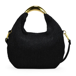Bolso de mano negro en rafia con metal