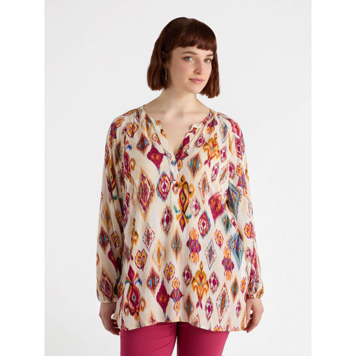 Fiorella Rubino - Blusa con estampado ikat - Beige