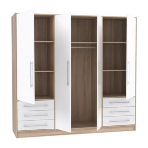 Armoire dressing 4 portes décor blanc et chêne sonoma - VENUS