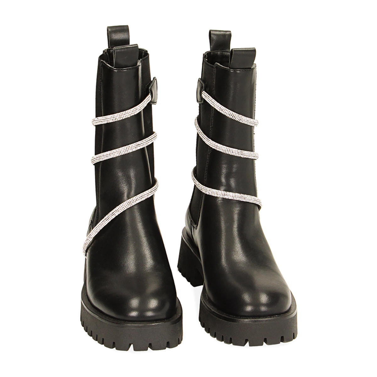 Botines negros con diamantes de imitación