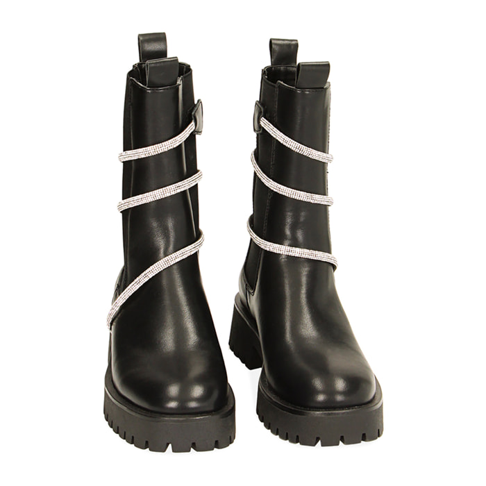 Botines negros con diamantes de imitación