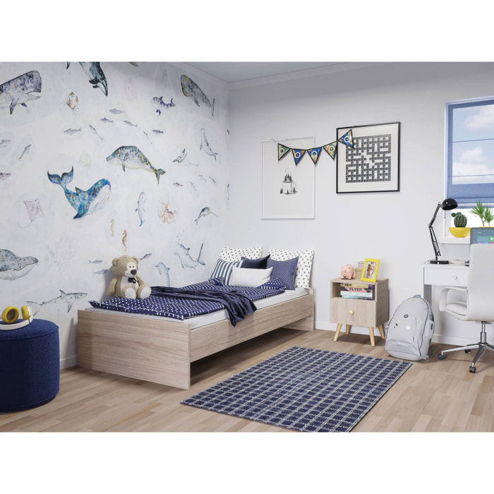 Letto singolo moderno con testiera, 193.6 x 94 x 37, Rovere