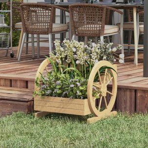 Jardinera de Madera Macetero Exterior de 3 Niveles Diseño de Escalera y Forma de Ruedas Orificios de Drenaje Huerto Urbano Cultivos Plantas Flores en Terraza Jardín 61x62x57 cm