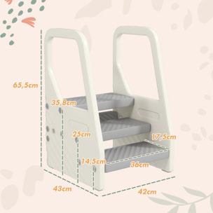Taburete para Niños Ajustable de 2 a 3 Peldaños, Torre de Aprendizaje, Escalera para Niños de 2-5 Años, Superficie Antideslizante, para Baño, Cocina, Librería, Dormitorio, Gris