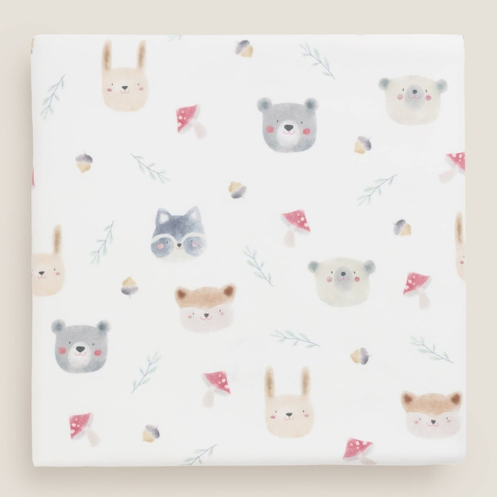 Plaid polar animales del bosque Setu color blanco Poliéster