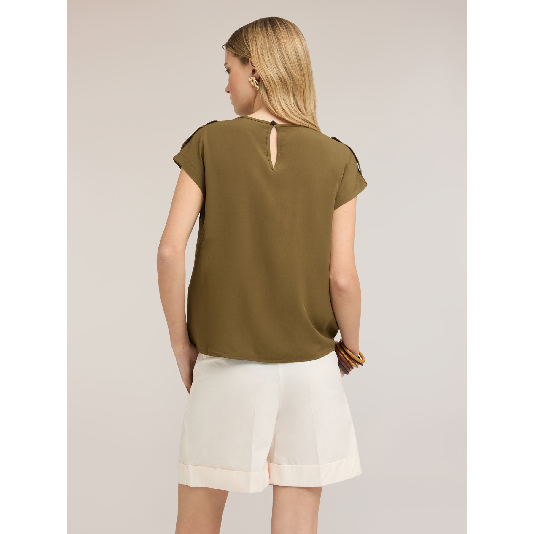 Motivi - Blusa de viscosa con bolsillos - Verde militare