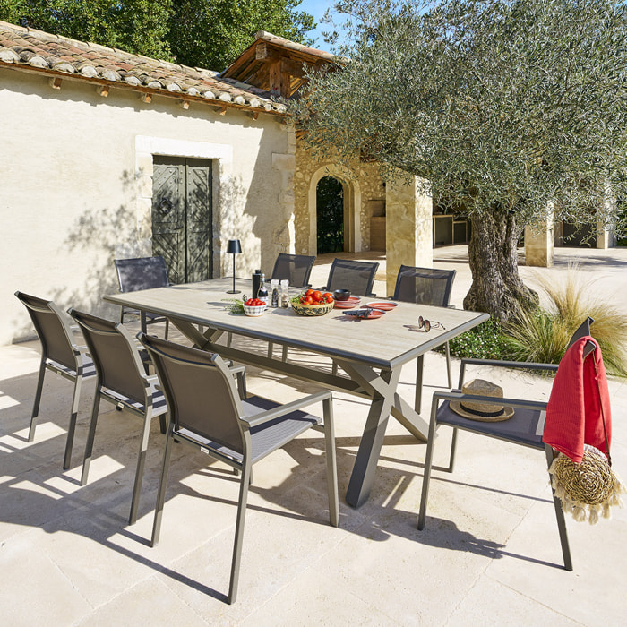 Table de jardin "Axiome" praline & marron 8 places en aluminium