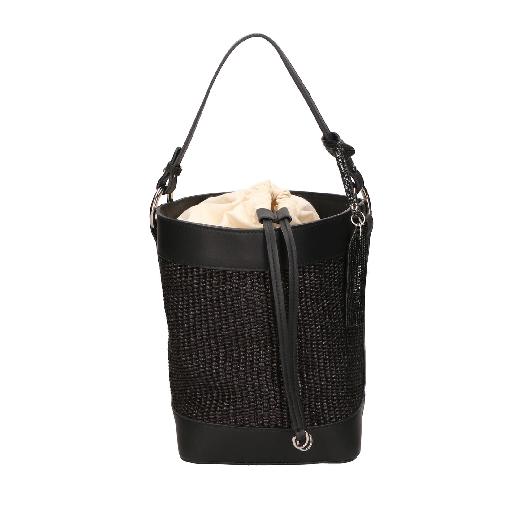 Borsa a secchiello da donna - Modello False - Misto pelle e tessuto - 24.0 x 18.0 x 15.0 cm