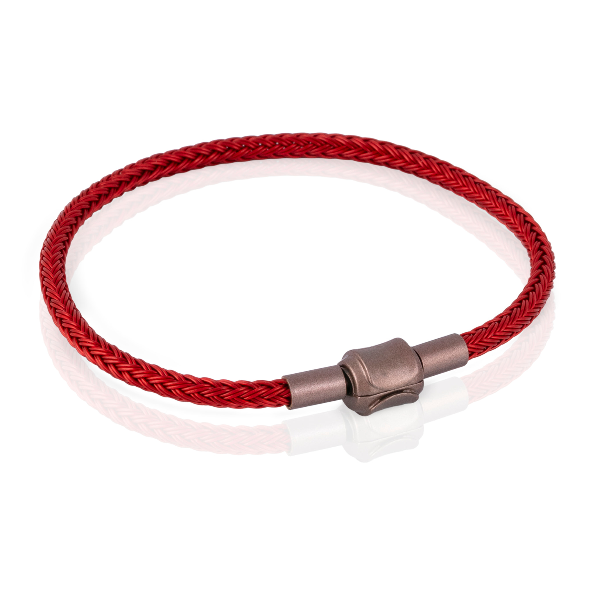 Pack de 2 pulseras rígidas trenzadas de alambre de acero rojo y negro con cierre de barril de cobre.