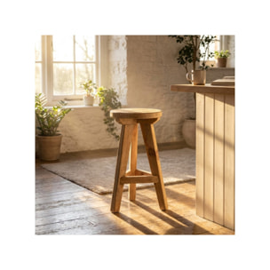 Tabouret haut rond en bois massif de pin recyclé - ORIGIN