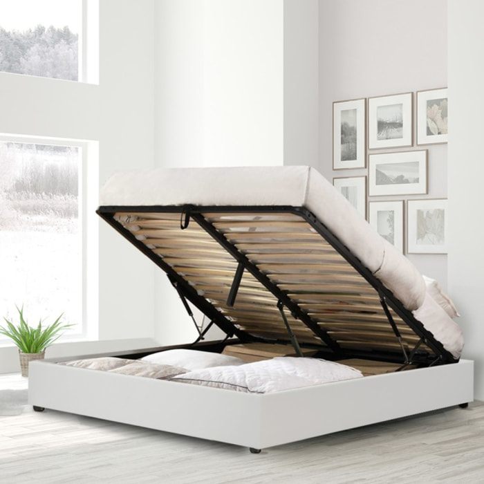 Lit coffre Futura | Ouverture électrique avec télécommande | Espace de stockage jusqu'à 900 L | Simili Cuir | Blanc