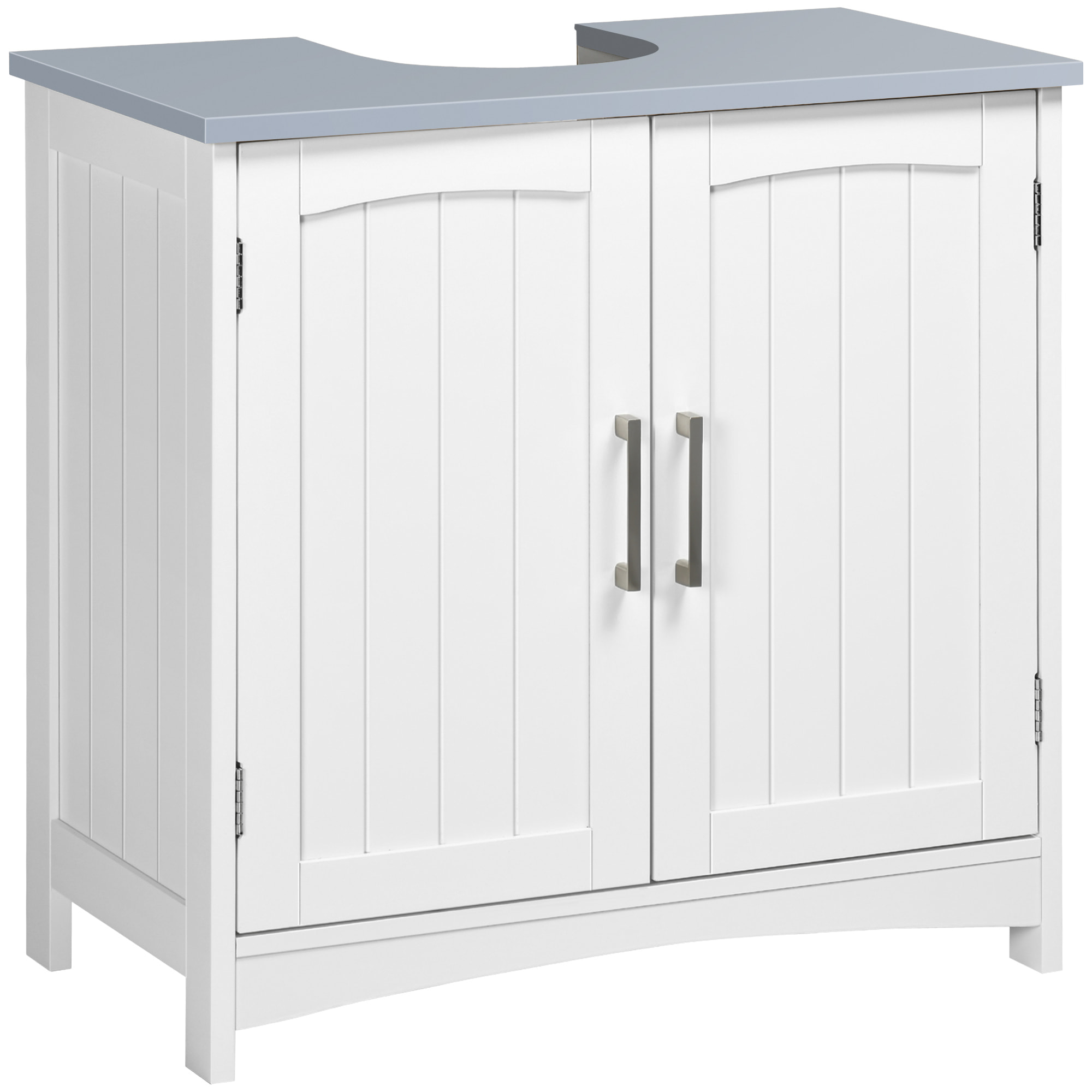 Meuble sous vasque sur pied 2 portes étagères dim. 60 x 33 x 76 cm blanc gris
