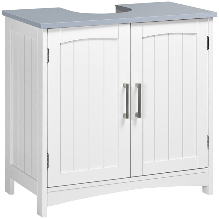 Meuble sous vasque sur pied 2 portes étagères dim. 60 x 33 x 76 cm blanc gris