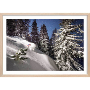 Poster freeride ski session Affiche + cadre en bois - Chêne