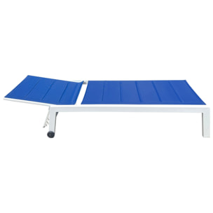 Set bain de soleil et table d'appoint BARBADOS en textilène bleu - aluminium blanc