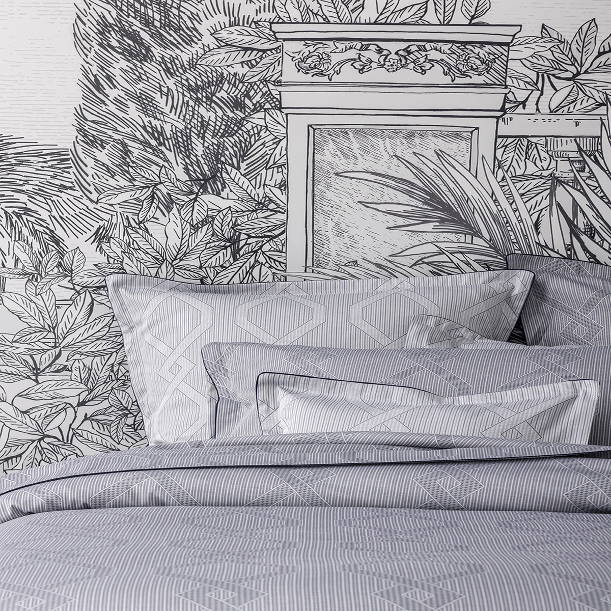 Housse de couette imprimée en jacquard de coton bio, RIVOLI, Bleu