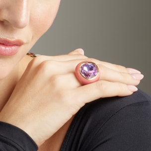 Anillo de Cristal Morado acabado en oro amarillo de 18K