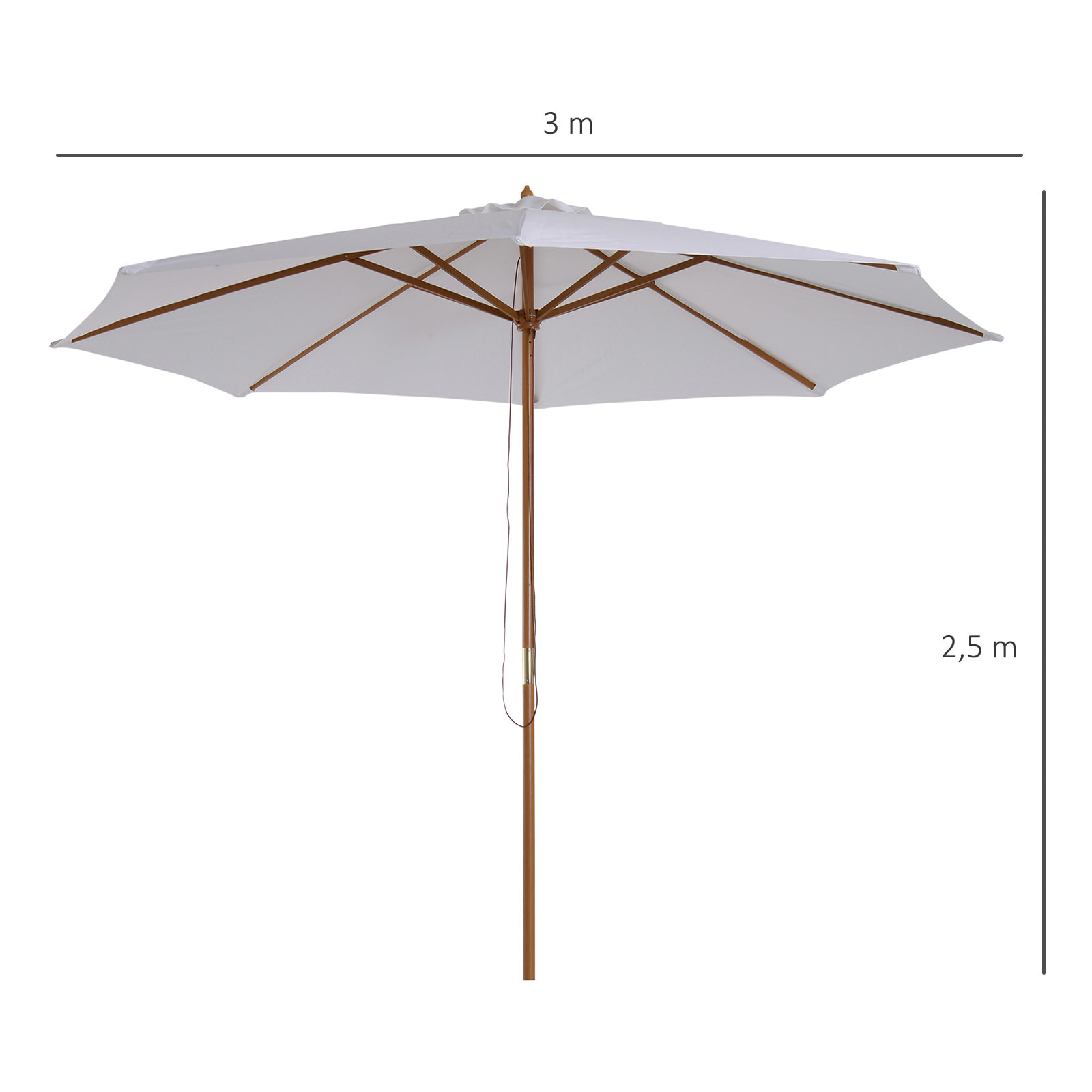 Parasol droit en bois polyester haute densité protection solaire Ø 3 x 2,5 m crème