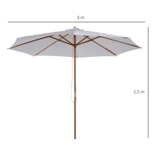 Parasol droit en bois polyester haute densité protection solaire Ø 3 x 2,5 m crème