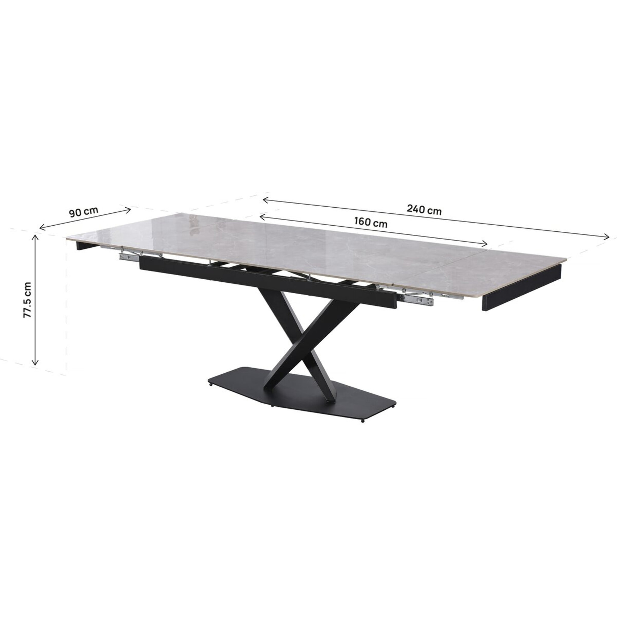 Table à manger extensible en céramique 6 à 10 personnes "Silence" - Gris marbré