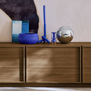 Meuble TV décor bois 3 portes noyer 180cm L 180 x P 43 x H 45cm - Kuba