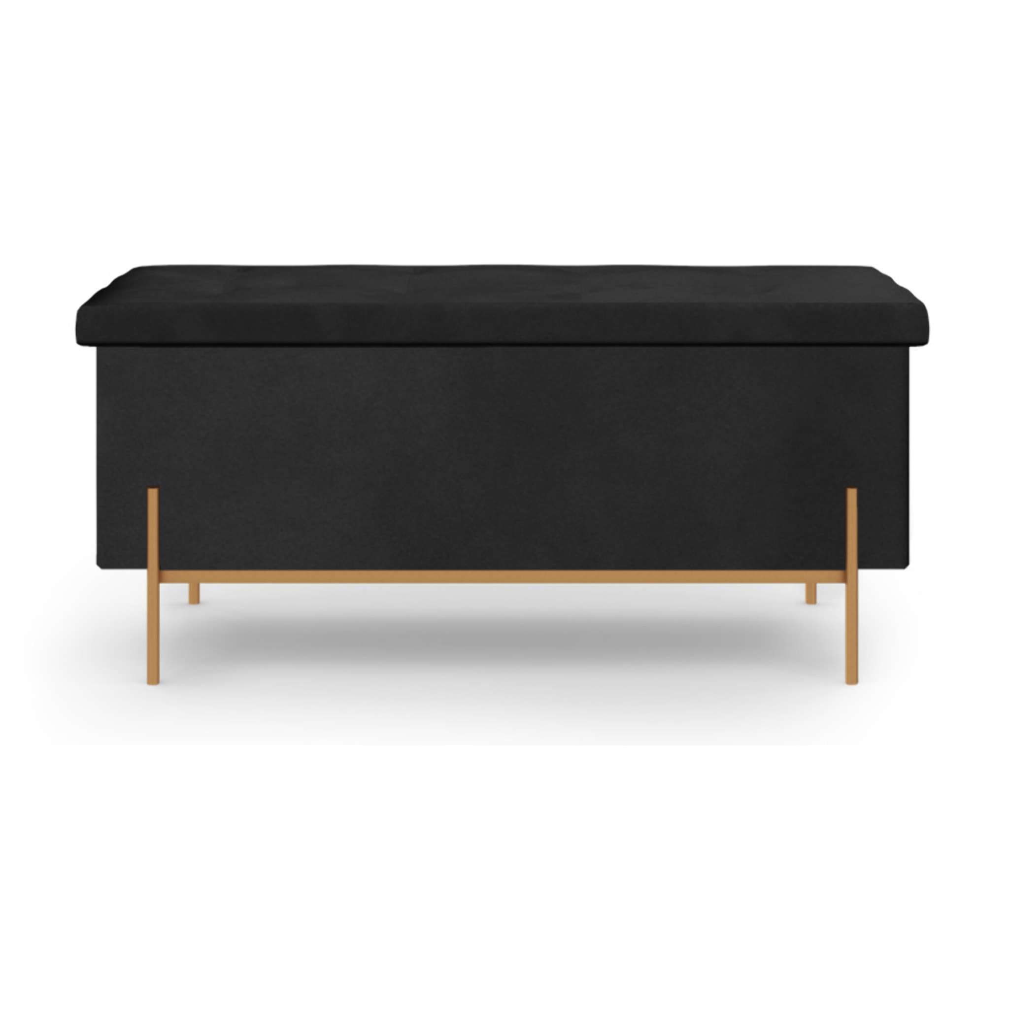 Banc coffre avec pieds dorés Loan en velours noir 100cm