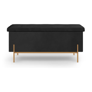Banc coffre avec pieds dorés Loan en velours noir 100cm