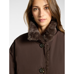 Elena Mirò - Giaccone reversibile in nylon eco shearling - Marrone