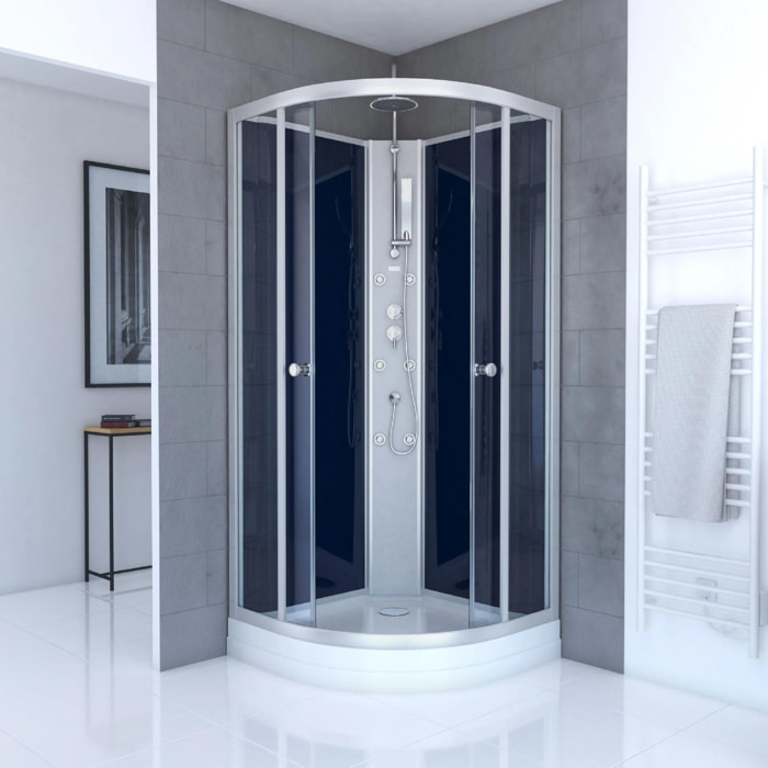 Cabine de douche avec système d'hydromassage - Bleu Foncé