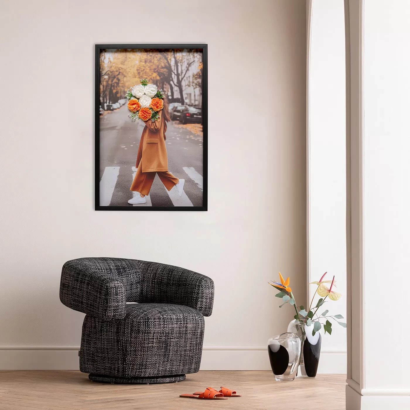 Tableau femme bouquet 3D automne 64x94cm Kare Design