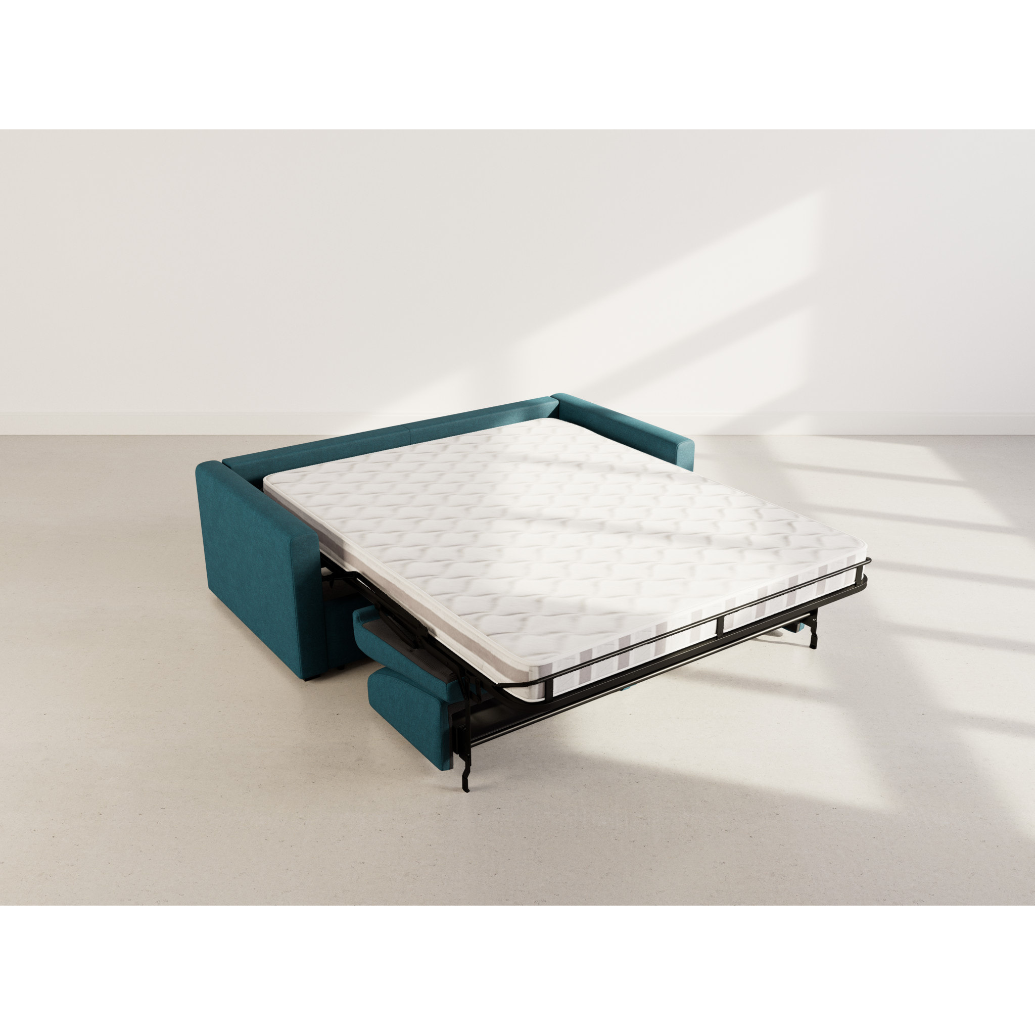 Julia - canapé lit 3 places convertible express couchage quotidien 140 cm matelas 14 cm en tissu - Bleu