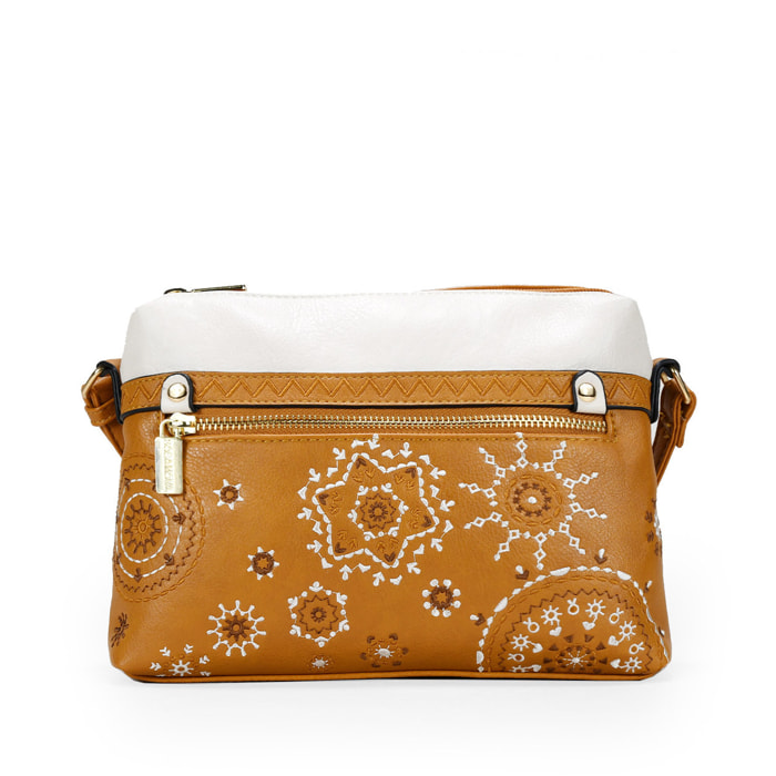 Bolso bandolera marrón con bordado