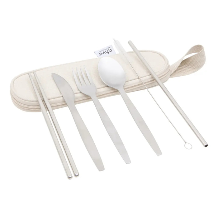 Couverts de voyage 5 pièces beige