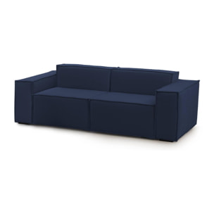 Divano fisso Paola, Divano componibile a 2 posti lineare, 100% Made in Italy, Sofà moderno da soggiorno in tessuto, Cm 220x95h70, Blu