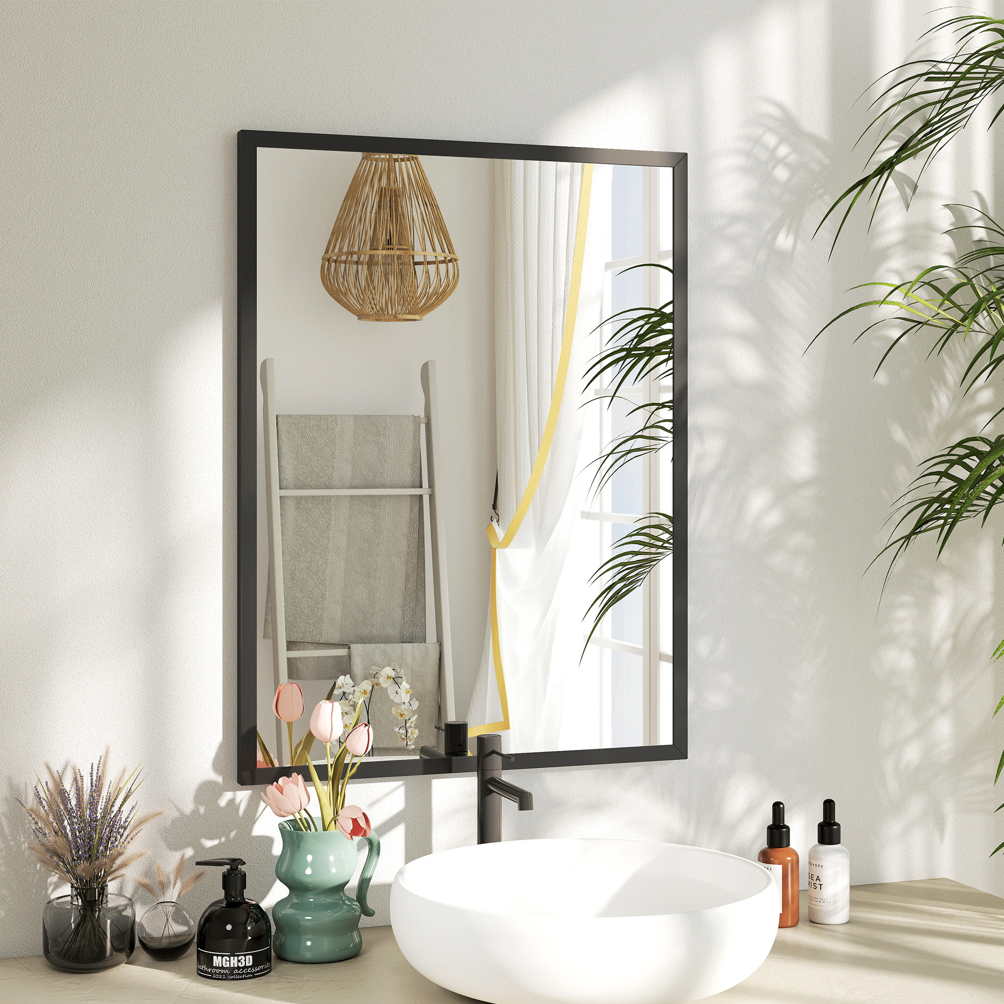 Miroir mural rectangulaire dim. 60L x 80H cm MDF noir