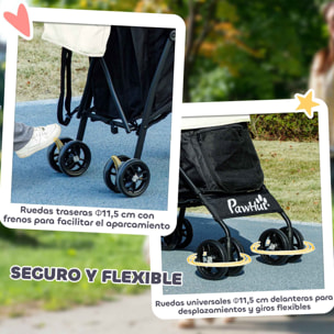 Cochecito para Perros Pequeños con Estructura de Paraguas Carrito para Perros Plegable con Cojín Lavable Portavaso Ventanas de Malla y Bolsa de Almacenamiento Crema