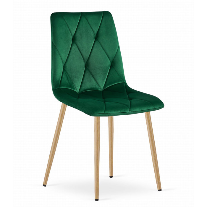 Set di 4 sedie Libra in velluto verde bosco e metallo effetto legno