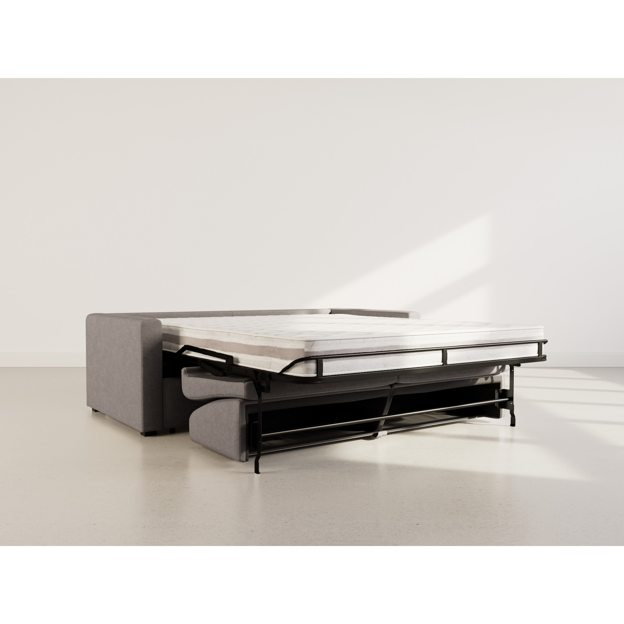 Julia - canapé lit 3 places convertible express couchage quotidien 140 cm matelas 18 cm en tissu - Gris