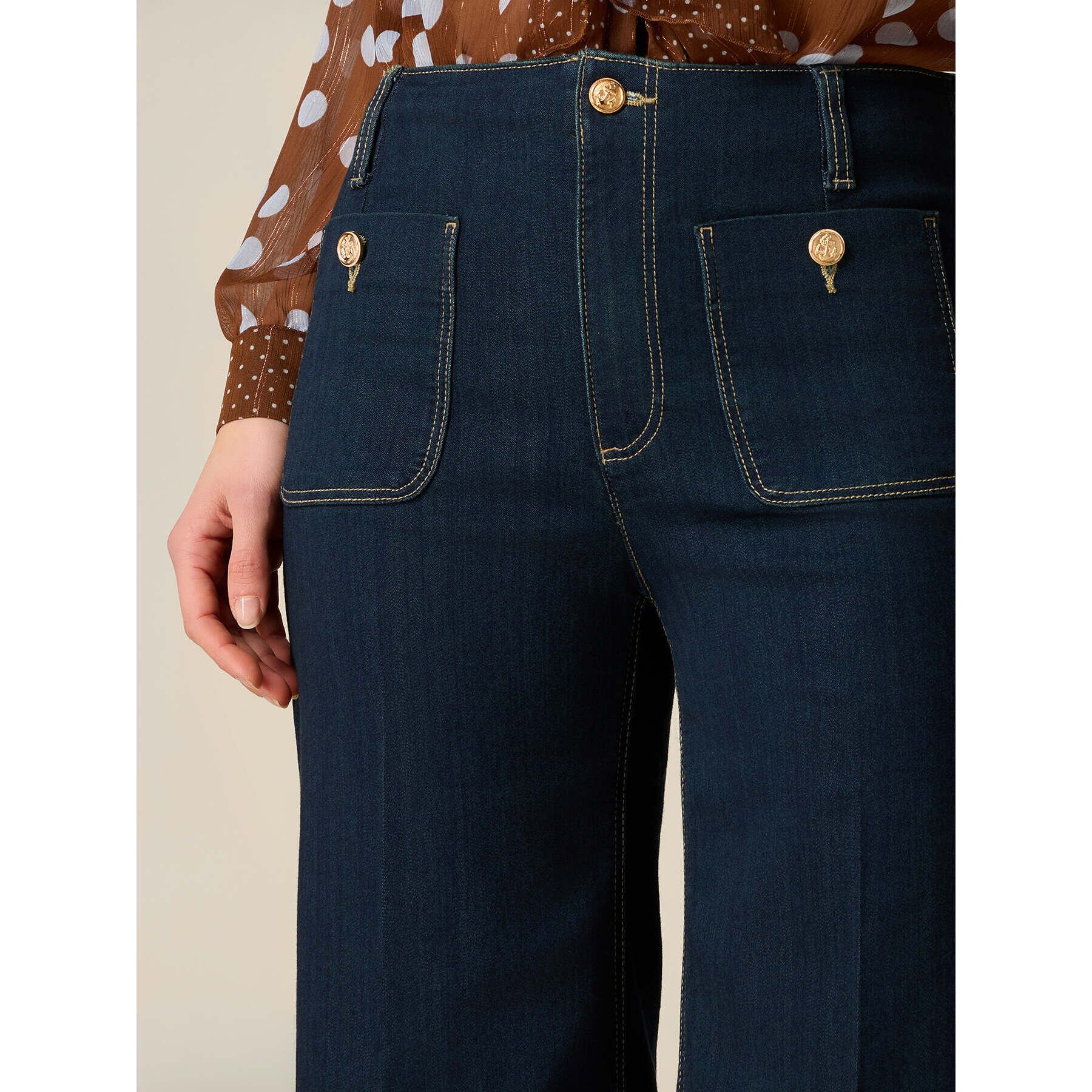 Oltre - Jeans cropped a vita alta con applicazioni - Blu